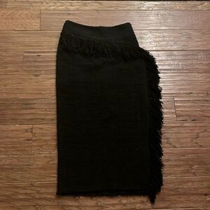 Zara Textured Black Midi Limited Edition Fringe Tweed Skirt Size XS